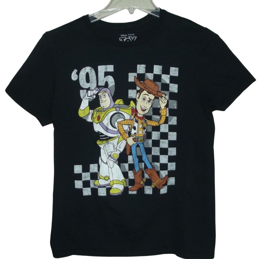 Toy Story T-shirt Womens Medium Black'95 Woody & Buzz Lightyear short sleeve top